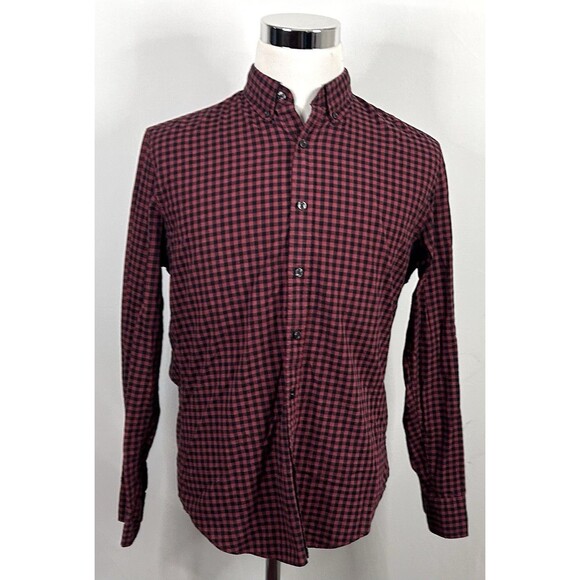 J Crew Medium Button Down Shirt Red Black Plaid 100% Cotton Casual Regular Fit - Picture 2 of 5